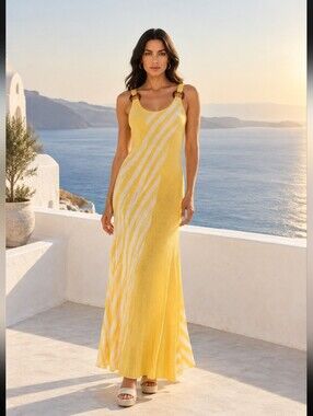 What's Hot  Maxi Dress Yellow & White Stripe Size XL